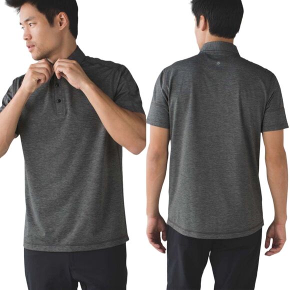 Lululemon 1st Run Evolution Polo Shirt Heathered Black MC304S 2015 RARE D/C Sz L - Picture 1 of 8
